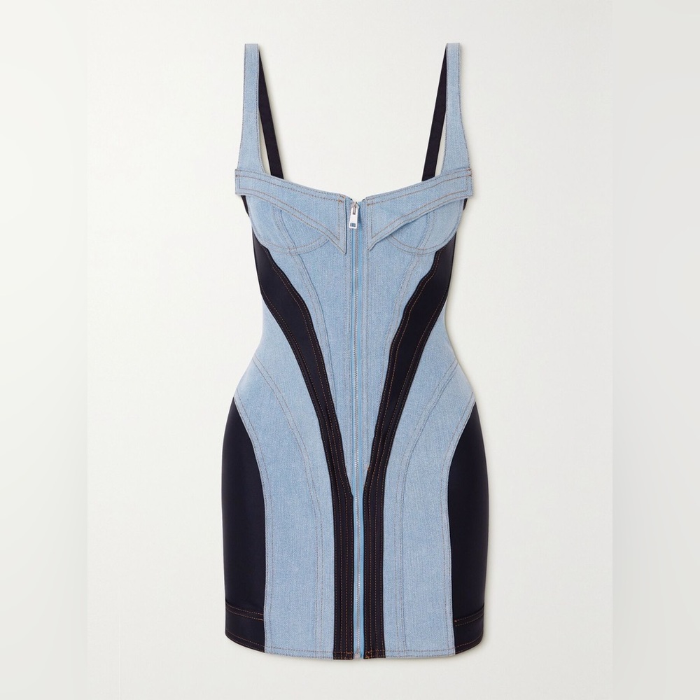 MUGLER CORSET DENIM STREET RACE DRESS WHITE BLACK Sz S - Picture 16 of 17